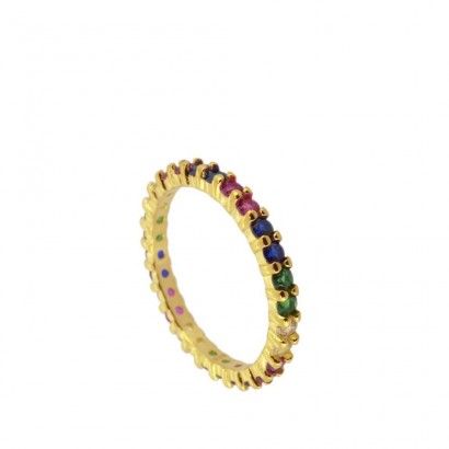 Ασημένιο δαχτυλίδι 925 επιχρυσωμένο πολύχρωμα ζιργκόν