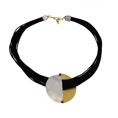 Handmade necklace with black cord and gold plated element