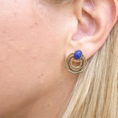 Γυναικεία σκουλαρίκια ατσάλι σε χρυσό με πέτρες λάπις