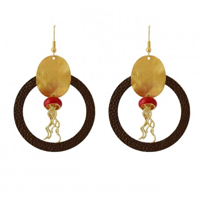 Handmade earrings with gold plated jellyfish motif and bronze circle