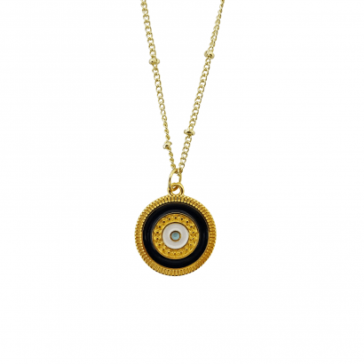 Steel chain necklace with round black eye pattern