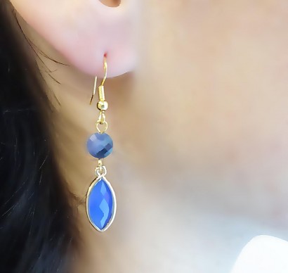 Handmade earrings brass blue electric crystal blue lapis