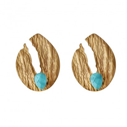 Handmade Earrings with Gold Plating and Precious Stones Turquoise