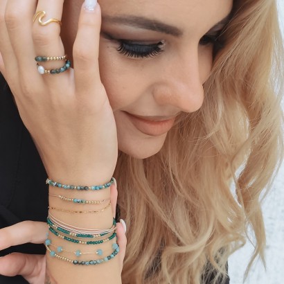 Διπλό βραχιόλι με πέτρες jade και μεταξοκλωστή