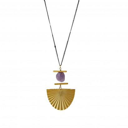 Handmade necklace with gold-plated motif and natural amethyst stone