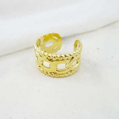 Γυναικείο δαχτυλίδι ατσάλι με σχέδιο αλυσίδα σε χρυσό χρώμα