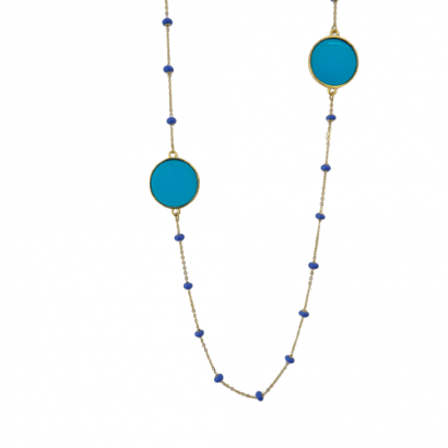 Women's long rosary enamel necklace in turquoise shade