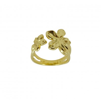 Δαχτυλίδι με διπλά λουλούδια σε χρυσό χρώμα
