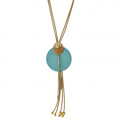 Handmade necklace with beige cord and turquoise element