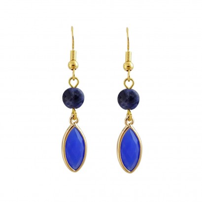 Handmade brass earrings with blue electric crystal and lapis stone
