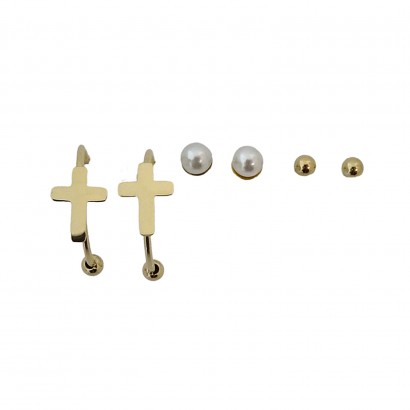 Set of 6 steel earrings with crosses and pearls