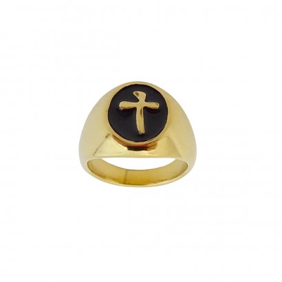 Δαχτυλίδι από ατσάλι σε χρυσό με σχέδιο σταυρό
