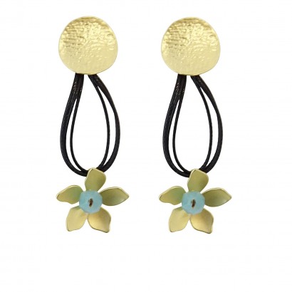 Handmade cord earrings with flower and aquamarine stone