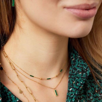 Women's steel necklace with green bars