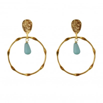Handmade hoop earrings with blue semiprecious stone