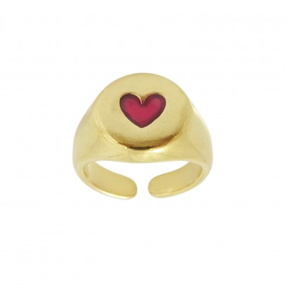 Δαχτυλίδι σε χρυσό χρώμα με σμάλτο σε σχήμα καρδιάς
