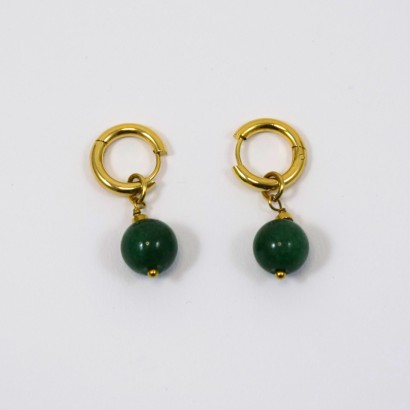 Σκουλαρίκια με κρεμαστή πέτρα πράσινου αχάτη