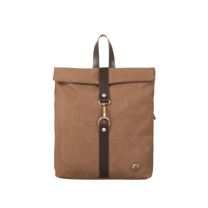 Τσάντα πλάτης mini rolltop σε ανοιχτό καφέ χρώμα